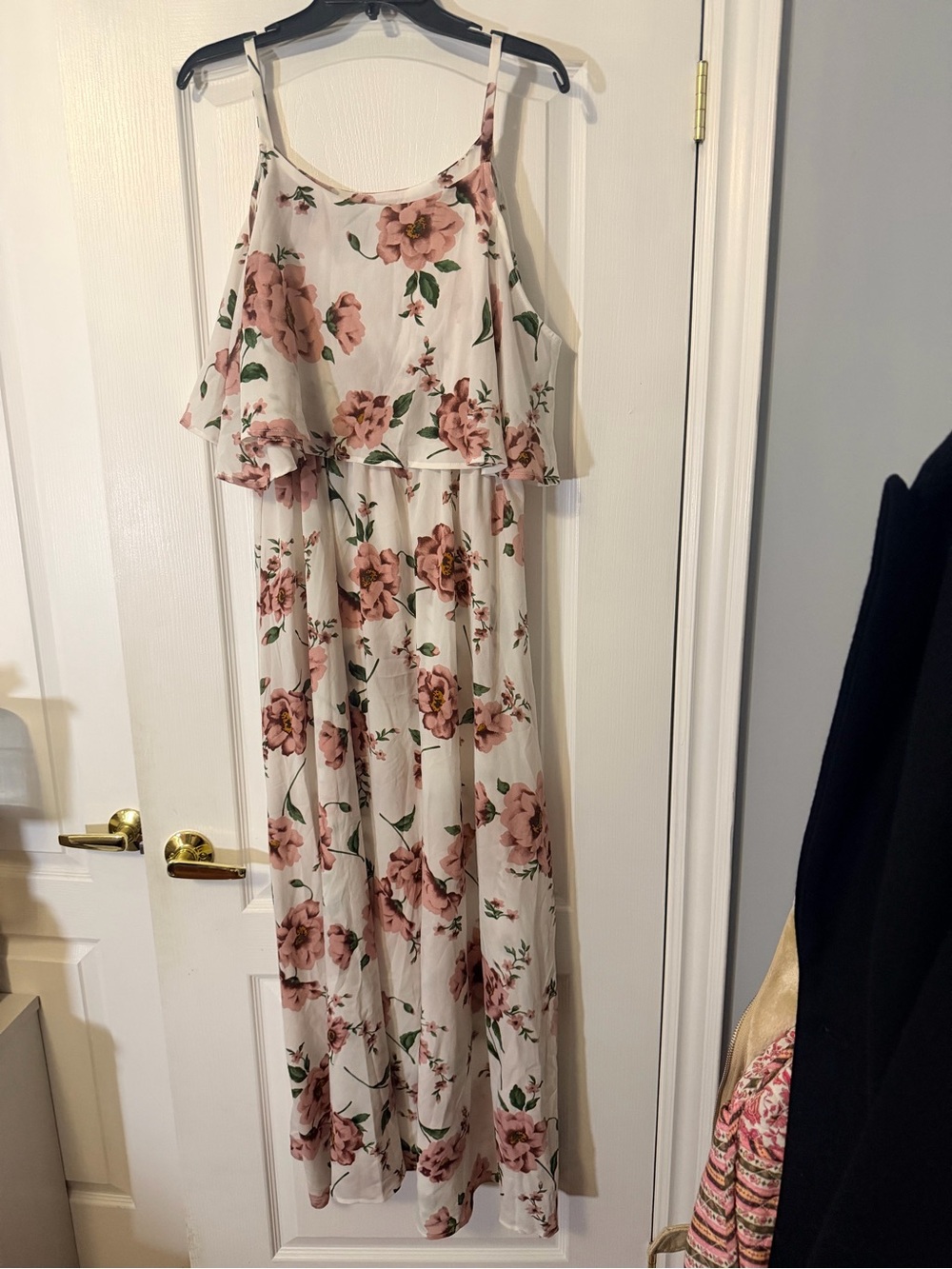 Cream Maxi / Midi Dress with Blush Pink Floral Print SHEIN Size XL